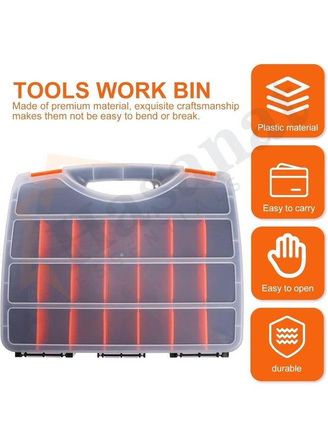 HASANAT ESSENTIALS Essentials Plastic Storage Tool Box Organizer with Handle and Clear Lid â€“ 15 Adjustable Compartments & 2 Fixed Sections for Screws, Nails, Nuts, Bolts  - Image 5