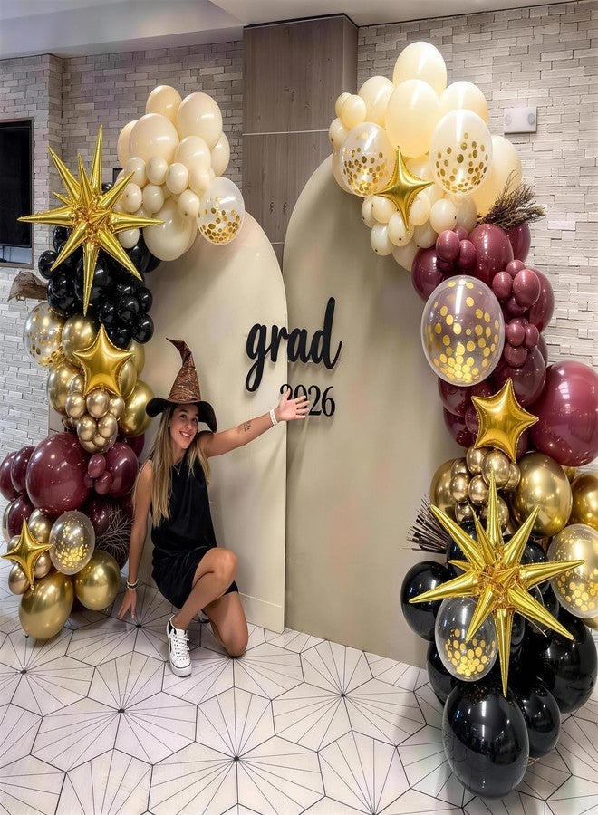 Froova Black Burgundy Gold Balloons Arch Kit Maroon Red Burgundy Black Sand White Metallic Gold Confetti Balloons Explosion Star Balloon for Graduation Prom Anniversary Wine Birthday Party Decoration - Image 4