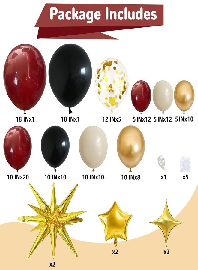 Froova Black Burgundy Gold Balloons Arch Kit Maroon Red Burgundy Black Sand White Metallic Gold Confetti Balloons Explosion Star Balloon for Graduation Prom Anniversary Wine Birthday Party Decoration - Image 2