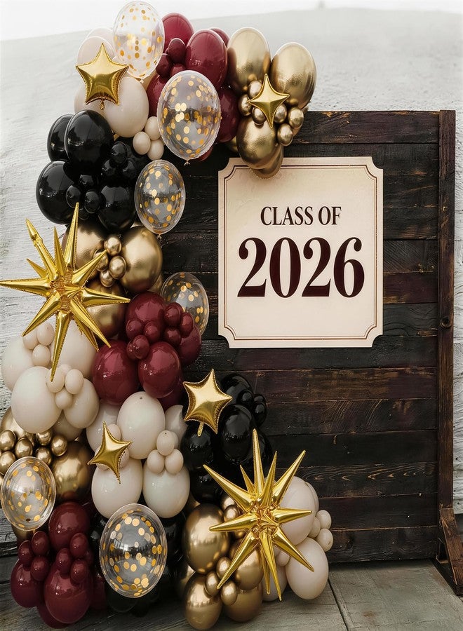 Froova Black Burgundy Gold Balloons Arch Kit Maroon Red Burgundy Black Sand White Metallic Gold Confetti Balloons Explosion Star Balloon for Graduation Prom Anniversary Wine Birthday Party Decoration - Image 3