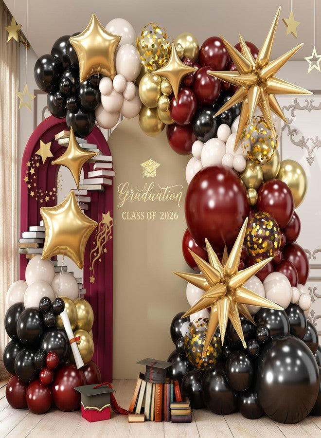 Froova Black Burgundy Gold Balloons Arch Kit Maroon Red Burgundy Black Sand White Metallic Gold Confetti Balloons Explosion Star Balloon for Graduation Prom Anniversary Wine Birthday Party Decoration - Image 1