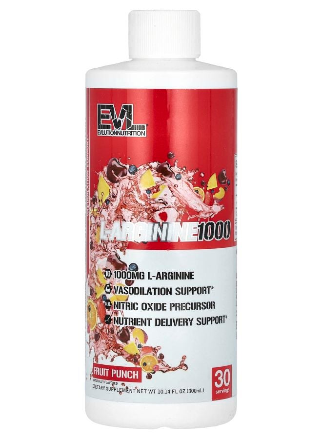EVLUTION NUTRITION L-Arginine 1000 Fruit Punch 1000 mg 10.14 fl oz (300 ml) - Image 1