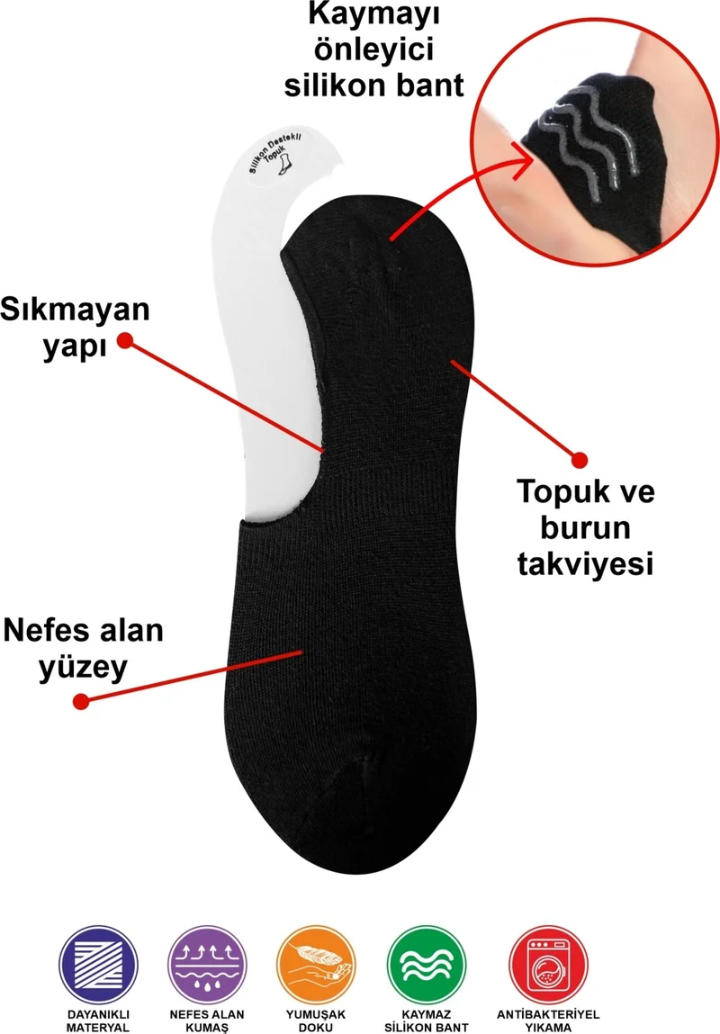 سويكس 12 Pairs Women's Invisible Non-Slip Heel Silicone Ballerina Socks