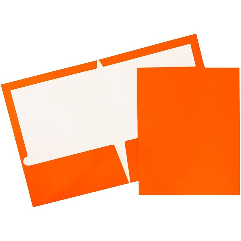 JAM PAPER Laminated Two Pocket Glossy School Folders - Letter Size - High Gloss Orange - 6/Pack - Image 1