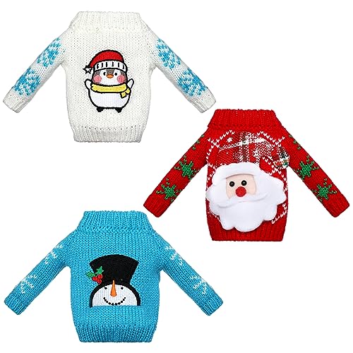 Aoriher 3 Pcs Christmas Doll Clothes Christmas Accessories Outfit Small Sweater Set Knitted Clothing Elk Xmas Santa Tree Snowflake Print Xmas Doll Accessories Plaid Style - Image 1