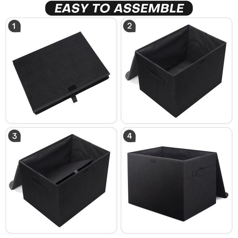Bagnizer Large 22 Quart Linen Fabric Foldable Storage Bin Cube Organizer Basket with Flip-Top Lid & Handles, Clothes Blanket Box for Home, Office, Closet, Black, 4 Pack 14.6 x 9.5 x 9.5â€ - Image 5