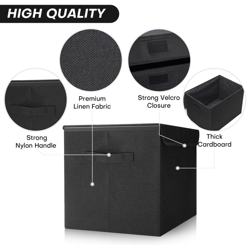 Bagnizer Large 22 Quart Linen Fabric Foldable Storage Bin Cube Organizer Basket with Flip-Top Lid & Handles, Clothes Blanket Box for Home, Office, Closet, Black, 4 Pack 14.6 x 9.5 x 9.5â€ - Image 3