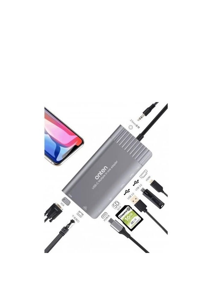 onten Onten - Otn-95117 Type-C Multi Function Dock Station - Ethernet, VGa, SD Card, USB 3.0 Ports, HDMI  - Image 2