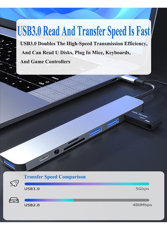 USB C Hub 8 in 1 Type C Adapter USB Splitter Extender with USB A Male to USB C Female USB 3.0