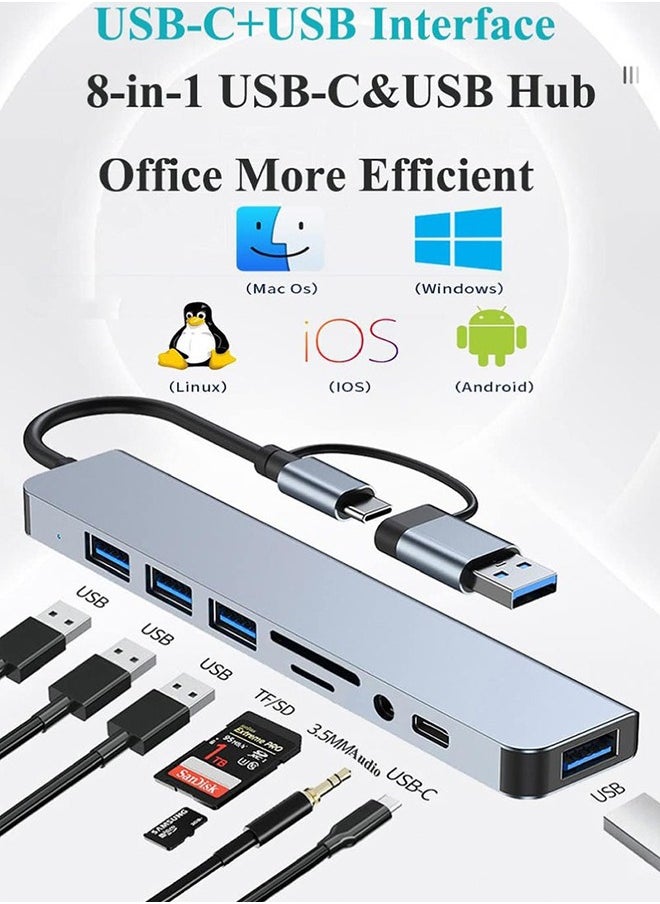 USB C Hub 8 in 1 Type C Adapter USB Splitter Extender with USB A Male to USB C Female USB 3.0