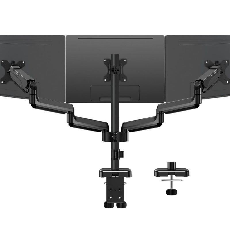 MOUNTUP Triple Monitor Mount for 17-32 inch Screens, Full Motion Triple Monitor Stand, 3 Monitors Desk Mount Holds 4.4-19.8 lbs Each, Clamp & Grommet Mounting, Black - Image 1
