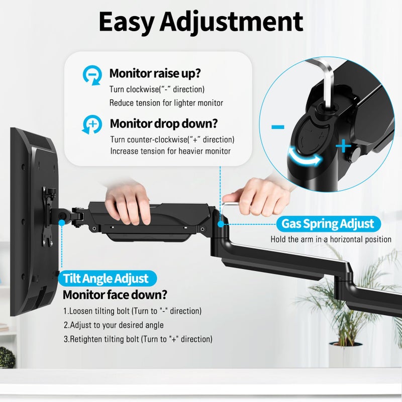 MOUNTUP Triple Monitor Mount for 17-32 inch Screens, Full Motion Triple Monitor Stand, 3 Monitors Desk Mount Holds 4.4-19.8 lbs Each, Clamp & Grommet Mounting, Black - Image 2