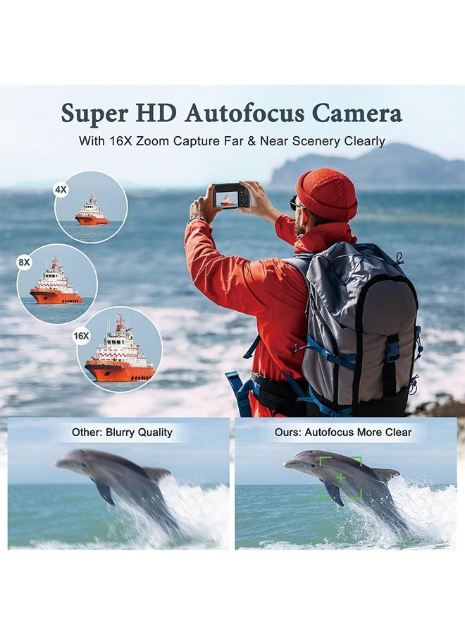 4K Digital Camera, 64MP Rear and Front Camera for Photography and Video Autofocus Anti-Shake, 3'' Selfie Flip Vlogging Camera with Ultra Bright Flash, Camera with Dial 16X Zoom (2 Batteries+32G memo - Image 4