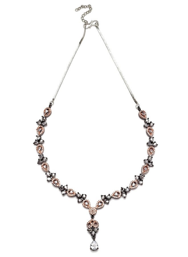 Karatcart Black and Rose Gold Plated American Diamond Studded Necklace Set - Image 5