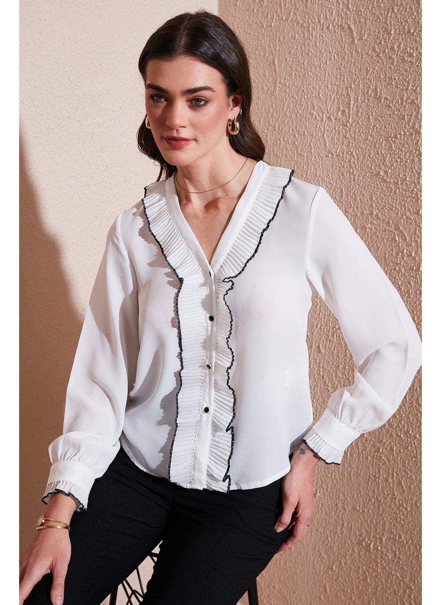 Standard Fit V Neck Ruffle Long Sleeve Shirt Women's Shirt 611GO00341 - pzsku/ZB323CEC0F153BA0DA231Z/45/_/1741257084/07c3bd9b-aac1-46f6-9f69-522e77106850