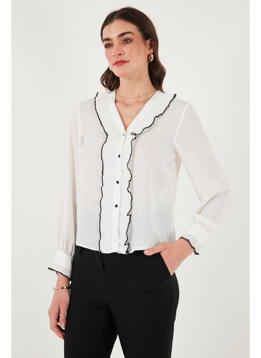 Standard Fit V Neck Ruffle Long Sleeve Shirt Women's Shirt 611GO00341 - pzsku/ZB323CEC0F153BA0DA231Z/45/_/1741257130/9acf3f1f-9574-4683-a6ea-a9ec89b2fe25