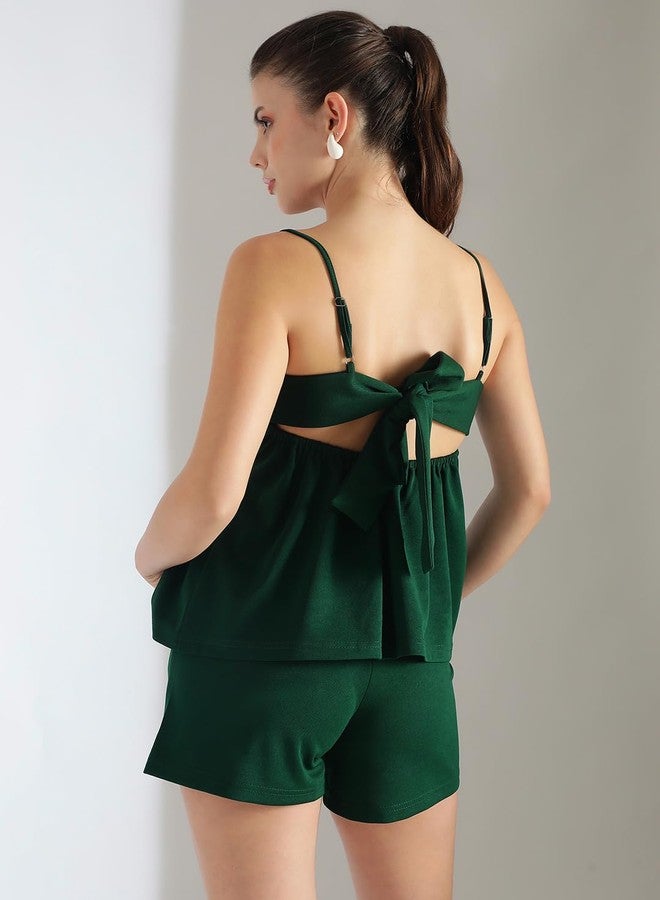 KOTTY Women's Shoulder Straps Top Shorts(Green,S) - Image 5
