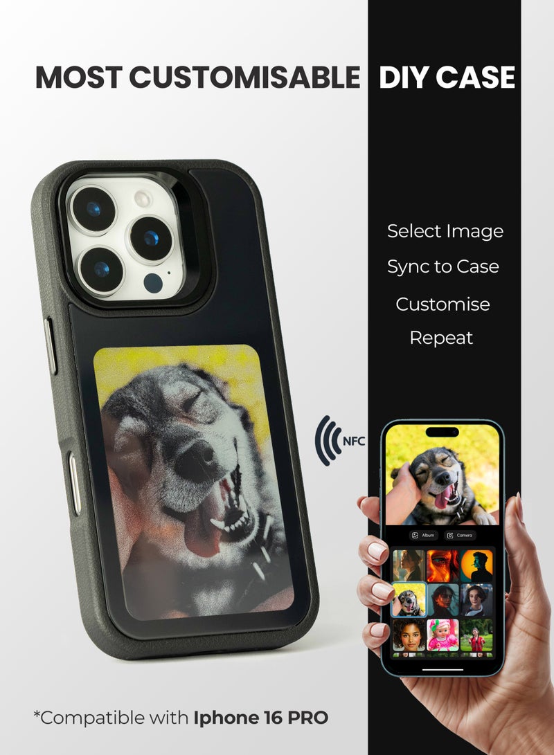 AI Vista iPhone 16 Pro – Black Smart Case with NFC, E-Ink Back Display, DIY Image - Image 1
