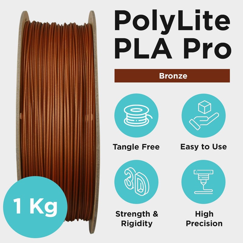 polymaker PLA PRO Filament 1.75mm 1kg, Tough & High Rigidity Metallic Bronze 3D Printing Filament, PolyLite PLA PRO 3D Printer Filament 1.75mm, Print with Most 3D Printers - Image 5