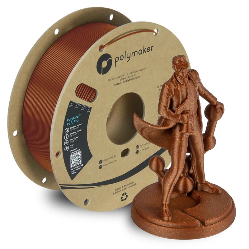 polymaker PLA PRO Filament 1.75mm 1kg, Tough & High Rigidity Metallic Bronze 3D Printing Filament, PolyLite PLA PRO 3D Printer Filament 1.75mm, Print with Most 3D Printers - Image 1