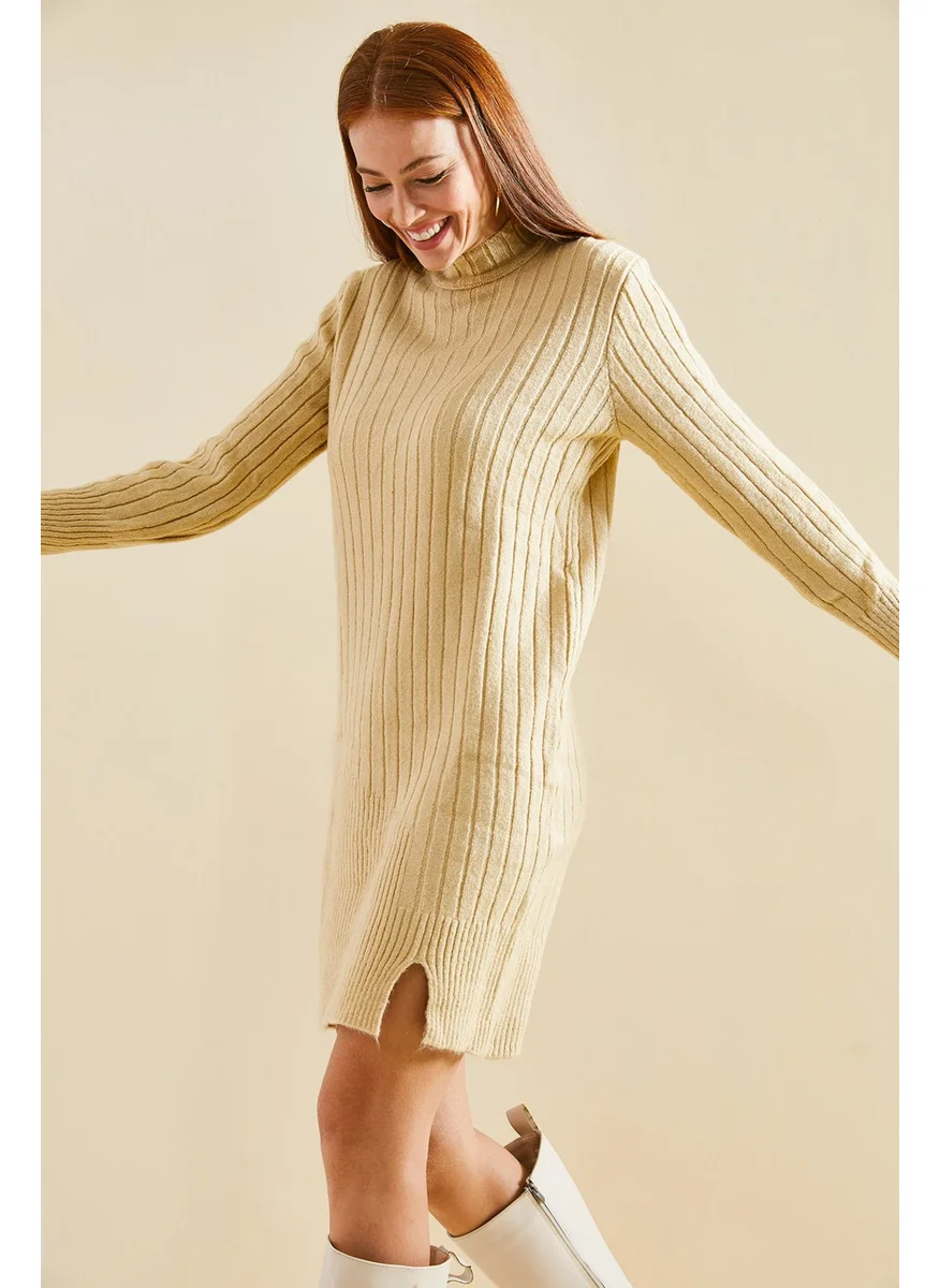 Lithe Ribbed Skirt and Slit Knitwear Dress