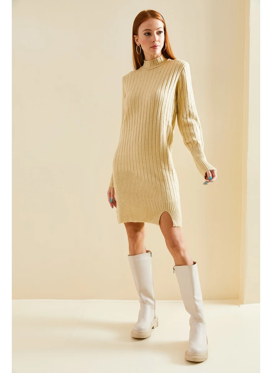 Lithe Ribbed Skirt and Slit Knitwear Dress