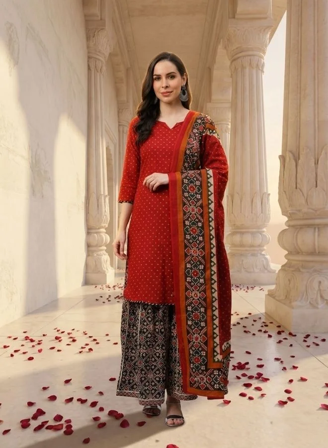 يوريس يوريس كورتا قطن خالص مطبوع باللون العنابي للنساء مع بالازو ودوباتا