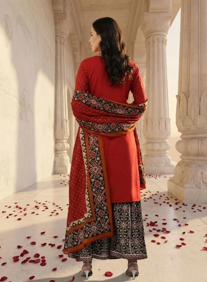 Yuris  Yuris Women Maroon Pure Cotton Printed Kurta with Palazzos  Dupatta for Women | Best Price UAE