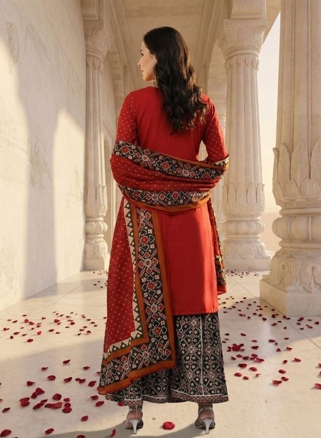 Yuris Women Maroon Pure Cotton Printed Kurta with Palazzos  Dupatta - Image 5