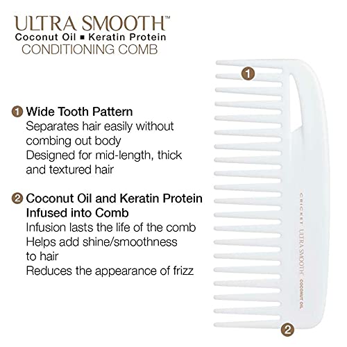 Cricket Ultra Smooth Coconut Conditioning Comb – Infused with Coconut Oil & Keratin for Frizz-Free Shine and Hydration, Ideal for Mid-Length, Thick, and Textured Hair - Image 3