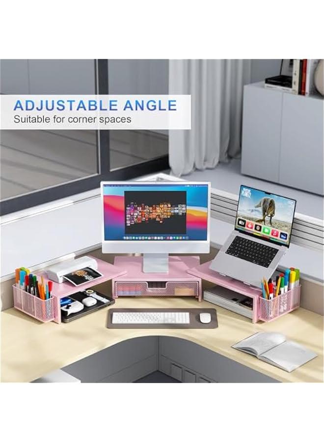 Arabest Dual Monitor Stand Riser, Desk Organizer With Drawer and 2 Pen Holders,Desk Organizers and Accessories, Pink Office Supplies (Pink)  - Image 3