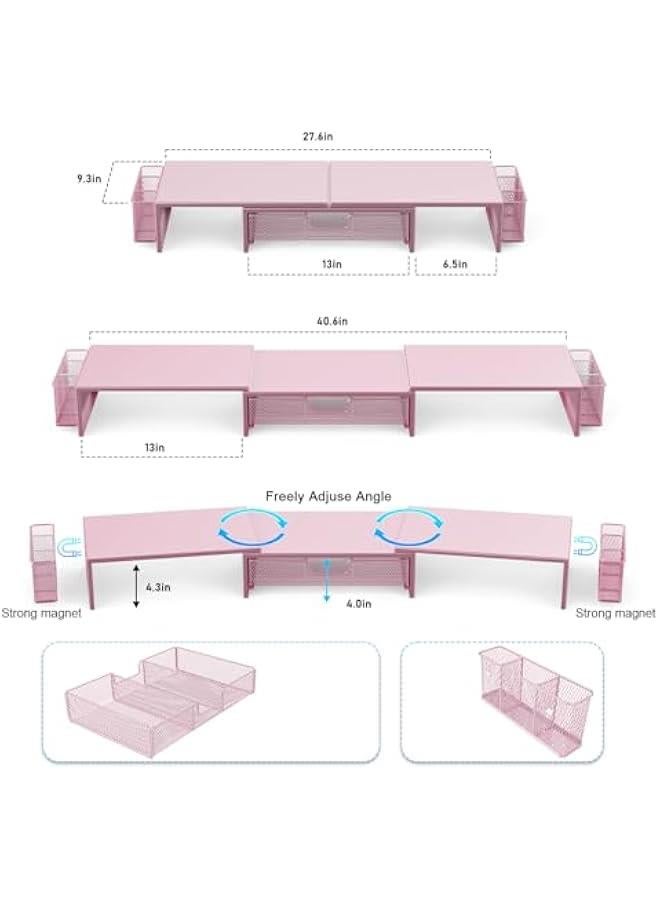 Arabest Dual Monitor Stand Riser, Desk Organizer With Drawer and 2 Pen Holders,Desk Organizers and Accessories, Pink Office Supplies (Pink)  - Image 4