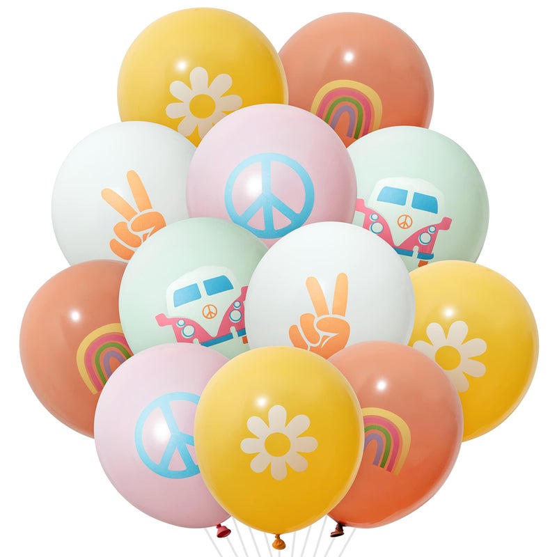 ANGOLIO 50Pcs Groovy Retro Hippie Balloons Girls Spring Party Theme Smile Faces for Birthday Theme Party for Boy and Girl Retro Different Pattern Summer Home Decor Carnival Decoration - Image 1