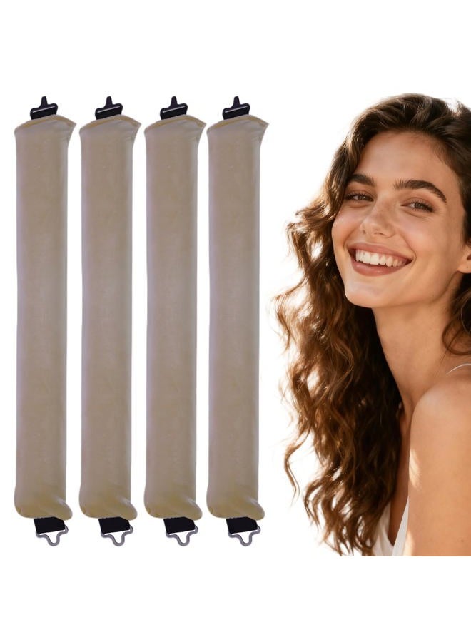 mgmooa Overnight Heatless Hair Curler Blowout Rods Jumbo, Heatless Curls Satin Flexi Rods for Overnight Sleeping, No Heat Curling Tool for All Hair Types, Soft Heatless Hair Curler (Khaki, 4 Rods) - Image 1