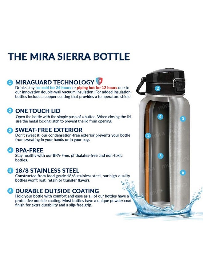 Mira MIRA 32 oz Stainless Steel Water Bottle - Hydro Vacuum Insulated Metal Thermo Flask Keeps Cold for 24 Hours, Hot for 12 Hours - BPA-Free One Touch Spout Lid Cap - Hawaiian Blue - Image 5