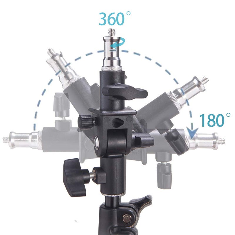 WELLMAKING 2PCS U Shape Tilt Adapter Swivel Mount Umbrella Holder Light Stand with Standard 1/4 to 3/8 inch Metal Male Screw Adapter Spigot Stud for Studio Light Stand, Hotshoe/Coldshoe Adapter - Image 4