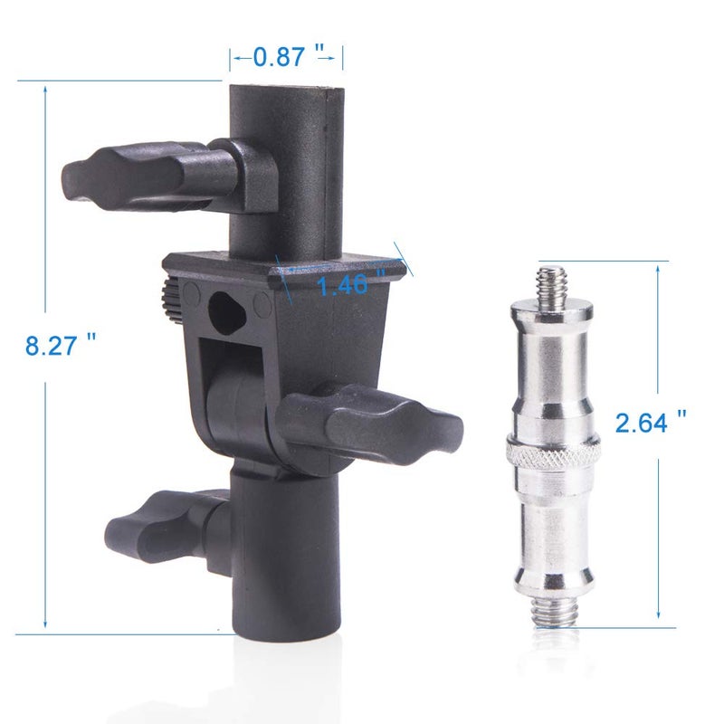 WELLMAKING 2PCS U Shape Tilt Adapter Swivel Mount Umbrella Holder Light Stand with Standard 1/4 to 3/8 inch Metal Male Screw Adapter Spigot Stud for Studio Light Stand, Hotshoe/Coldshoe Adapter - Image 3