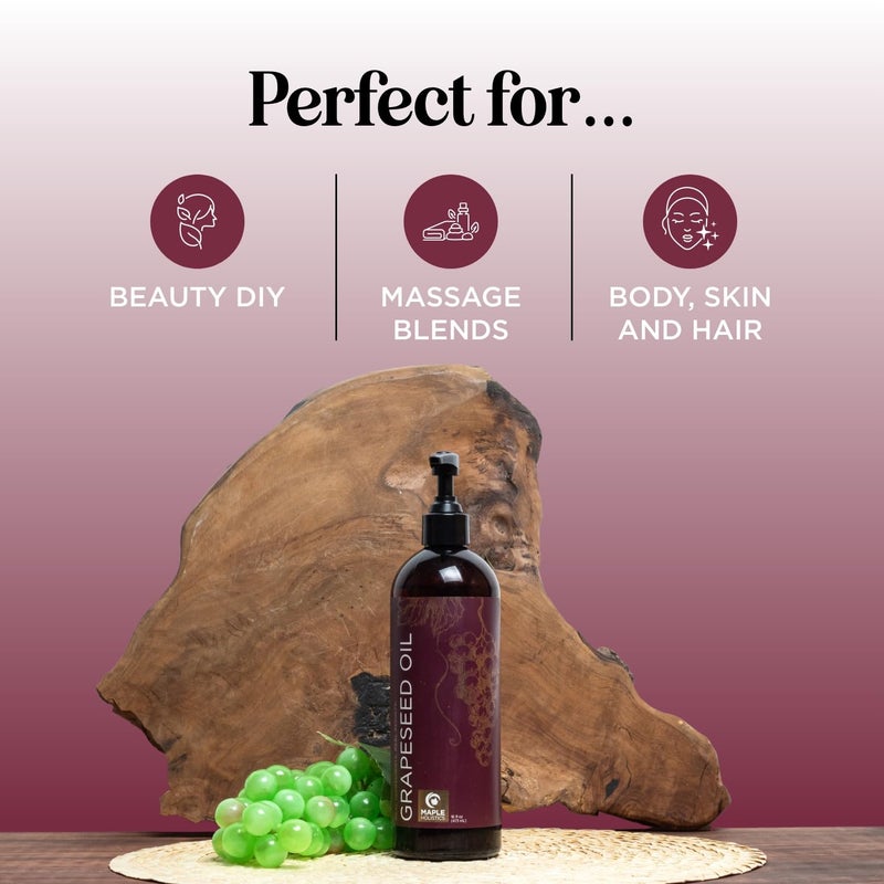 Maple Holistics Pure Cold Pressed Grapeseed Oil - Hydrating Grapeseed Oil for Hair Skin and Nails Plus Carrier Oil for Essential Oils Mixing - Pure Grapeseed Oil for Skin Beauty DIYs and Facial Skin Care Products - Image 2