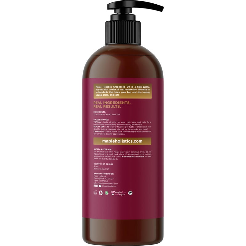 Maple Holistics Pure Cold Pressed Grapeseed Oil - Hydrating Grapeseed Oil for Hair Skin and Nails Plus Carrier Oil for Essential Oils Mixing - Pure Grapeseed Oil for Skin Beauty DIYs and Facial Skin Care Products - Image 5