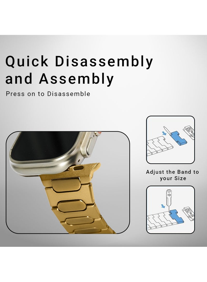 A-CASE A-Case its My Case Apple Watch Ultra 2 Parlak Series Titanium Band 49mm Compatible with Apple Watch Ultra 2 & Ultra 1, Lightweight Grade 2 Titanium Metal Band with DLC Scratch Protection, Magnetic Buckle, Waterproof & Adjustable Bracelet Strap for Active Lifestyles — Gold - Image 2