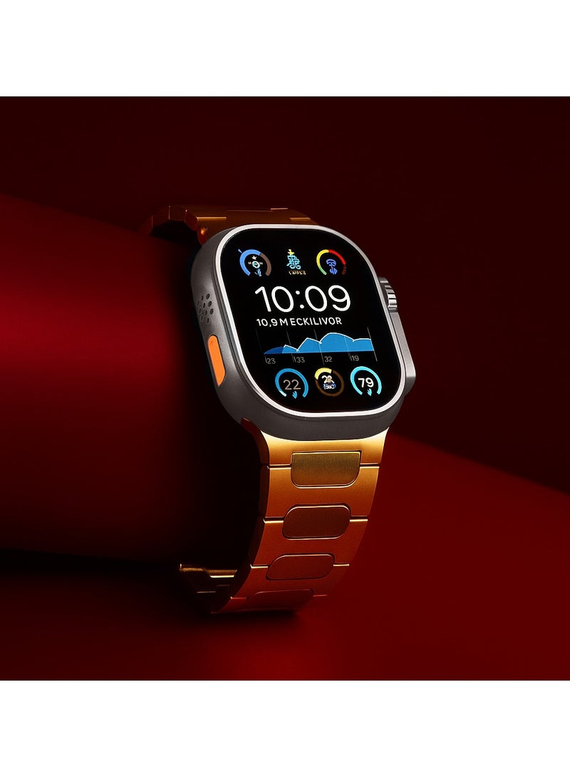 A-CASE A-Case its My Case Apple Watch Ultra 2 Parlak Series Titanium Band 49mm Compatible with Apple Watch Ultra 2 & Ultra 1, Lightweight Grade 2 Titanium Metal Band with DLC Scratch Protection, Magnetic Buckle, Waterproof & Adjustable Bracelet Strap for Active Lifestyles — Gold - Image 5
