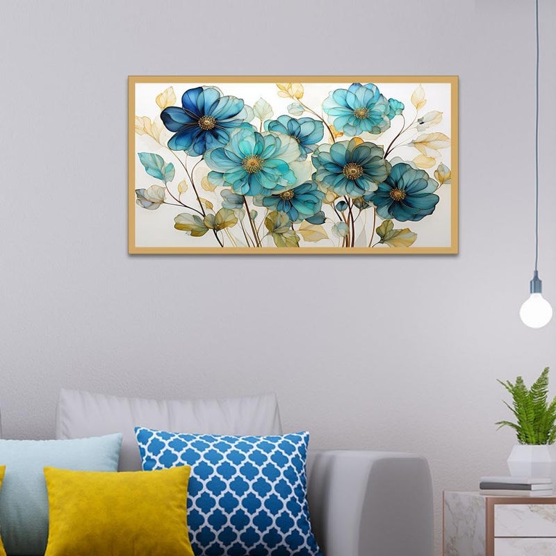 DEKORSTATION Canvas with Acrylic Floral Painting for Living Room Wall Decoration Colorful Flower Pattern Floating Frame Wall Paintings for Home and Office Décor Size : 12x24 Inches - Image 5