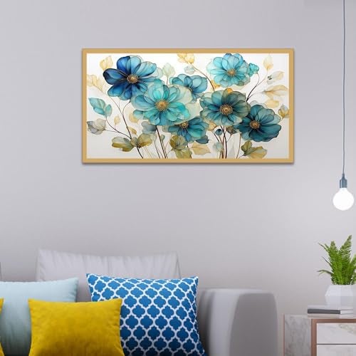 DEKORSTATION Canvas with Acrylic Floral Painting for Living Room Wall Decoration Colorful Flower Pattern Floating Frame Wall Paintings for Home and Office Décor Size : 12x24 Inches - Image 1