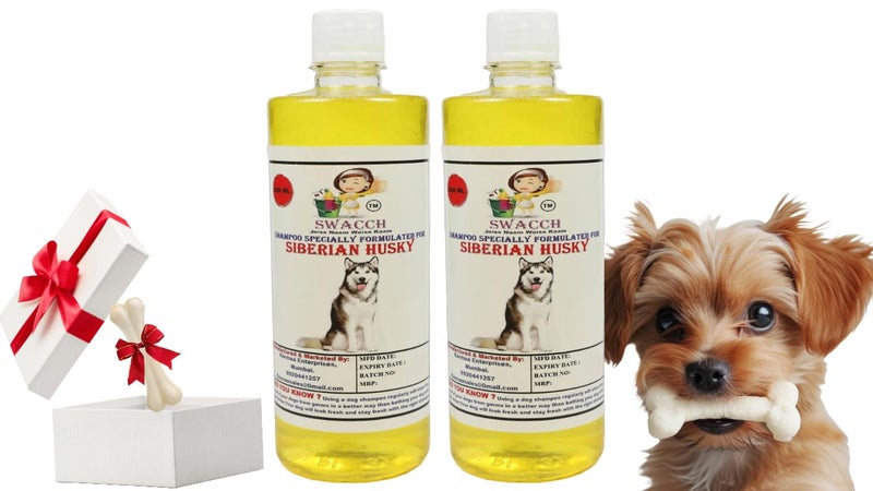 swacch Shampoo | Puppy Safe Shampoo | Siberian Husky Dog Shampoo (500ml) (Pack of 2) Lemon + Small White Bone | Dog Chew Bones | Teething chew Toy | Dental Teething |Combo Pack - Image 1