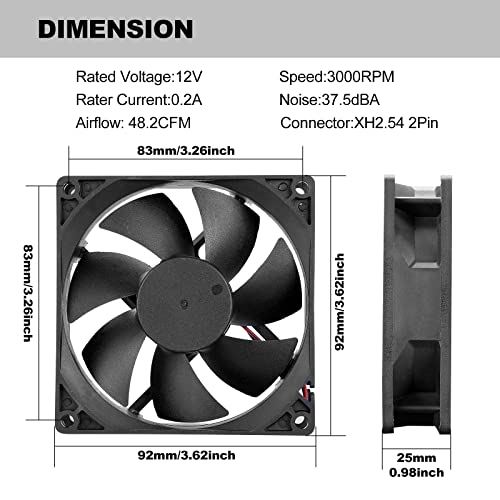 PANO-MOUNTS 92mm 90mm 12V DC Moisture-Proof Fan High Airflow 12V 9025 2 Pin 2 Wire Small Square Exhaust Fan 3000RPM 2-Pack - Image 4