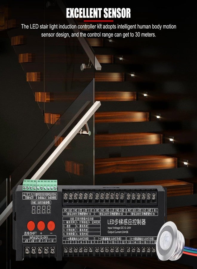 EVTSCAN DC 12V‑24V LED Stair Light Controller with PIR Motion Sensor, Adjustable Brightness, Color and Lighting Effects, LED Stair Light Control Unit Module for Outdoor Staircase, Hallway - Image 4