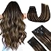 MAXITA Clip in Hair Extensions Real Human Hair,Remy Hair Extensions Clip ins Double Weft for Women,Natural Real Human Hair,14Inch 135g 9Pcs,Balayage Dark Brown Mixed Chestnut Brown - Image 2