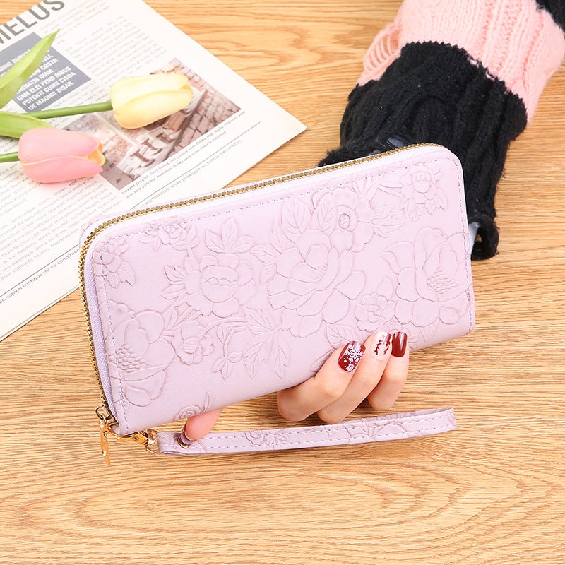 Embossed Zip Clutch Womens Oversized Wallet Light purple 