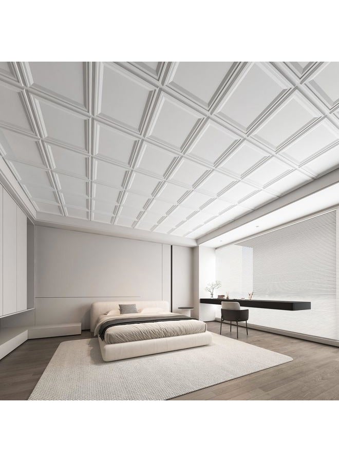 WOWSTAR 12-Pack 24"x24" Drop Ceiling Tiles, Waterproof Glue up Ceiling Panels, White - Image 2
