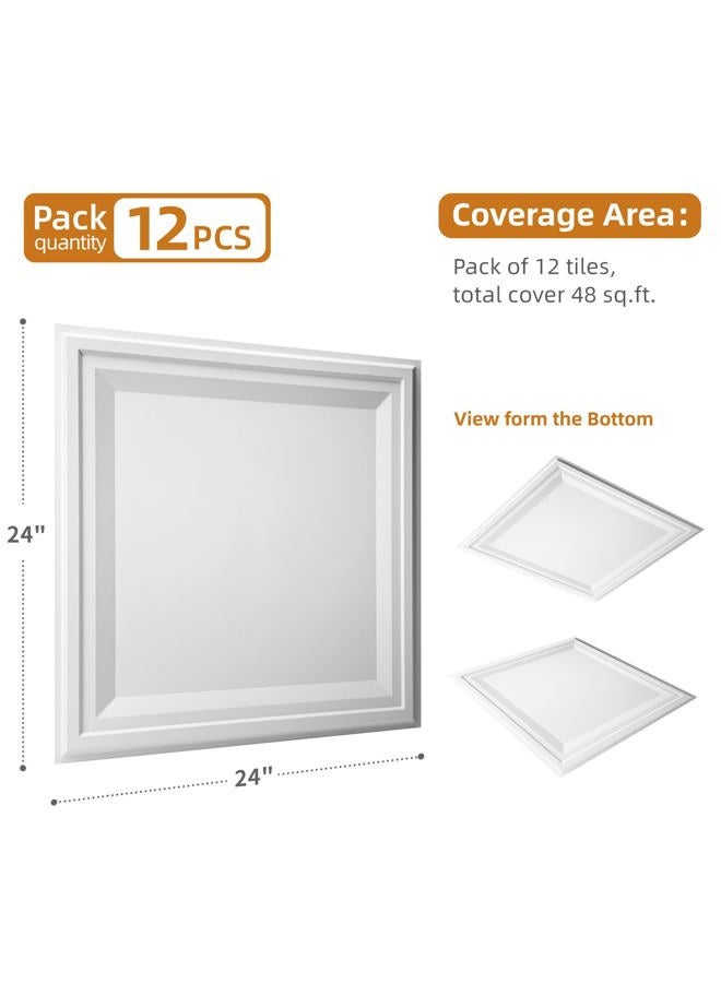 WOWSTAR 12-Pack 24"x24" Drop Ceiling Tiles, Waterproof Glue up Ceiling Panels, White - Image 4